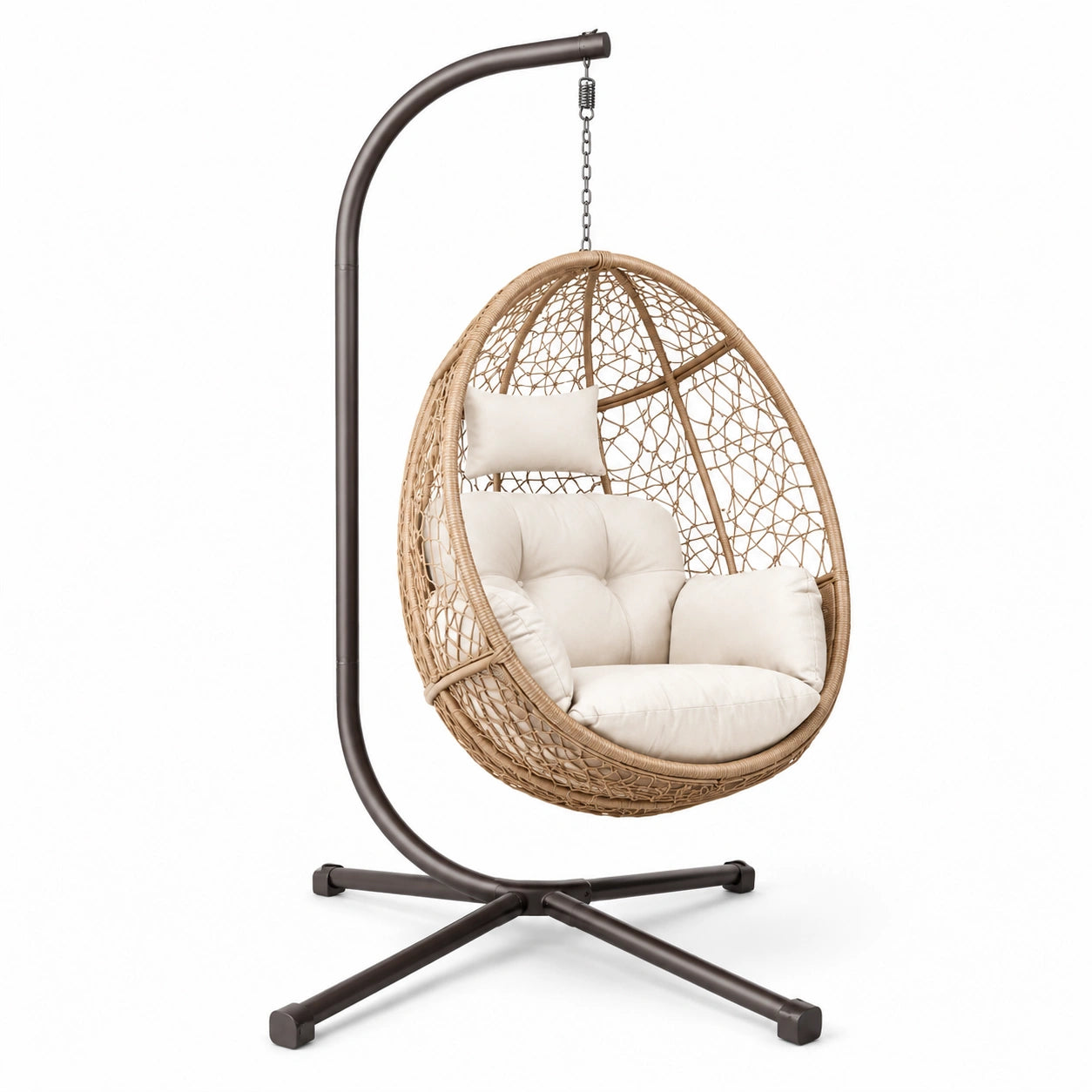 Sillón colgante de ratán sintético con cojines beige