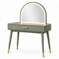 Tocador de MDF y metal con espejo arqueado iluminado 110 cm verde y dorado