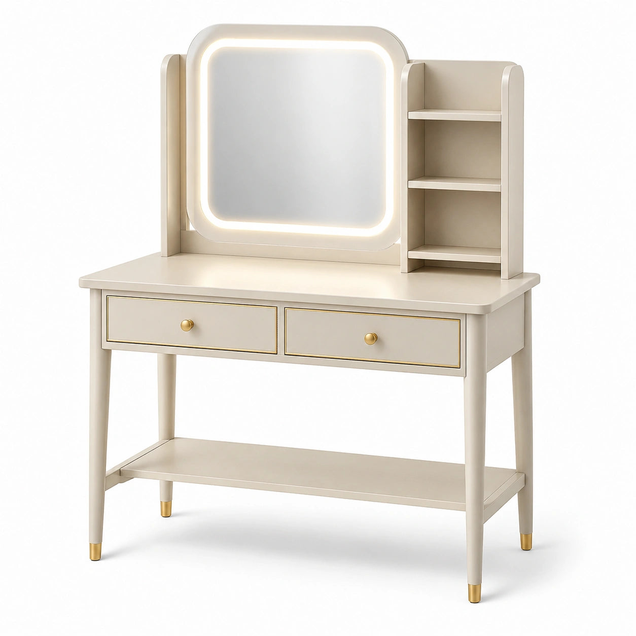 Tocador de MDF con espejo LED y estantes beige 100x40x130 cm