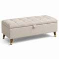 Banco de almacenamiento de lino beige con patas de madera