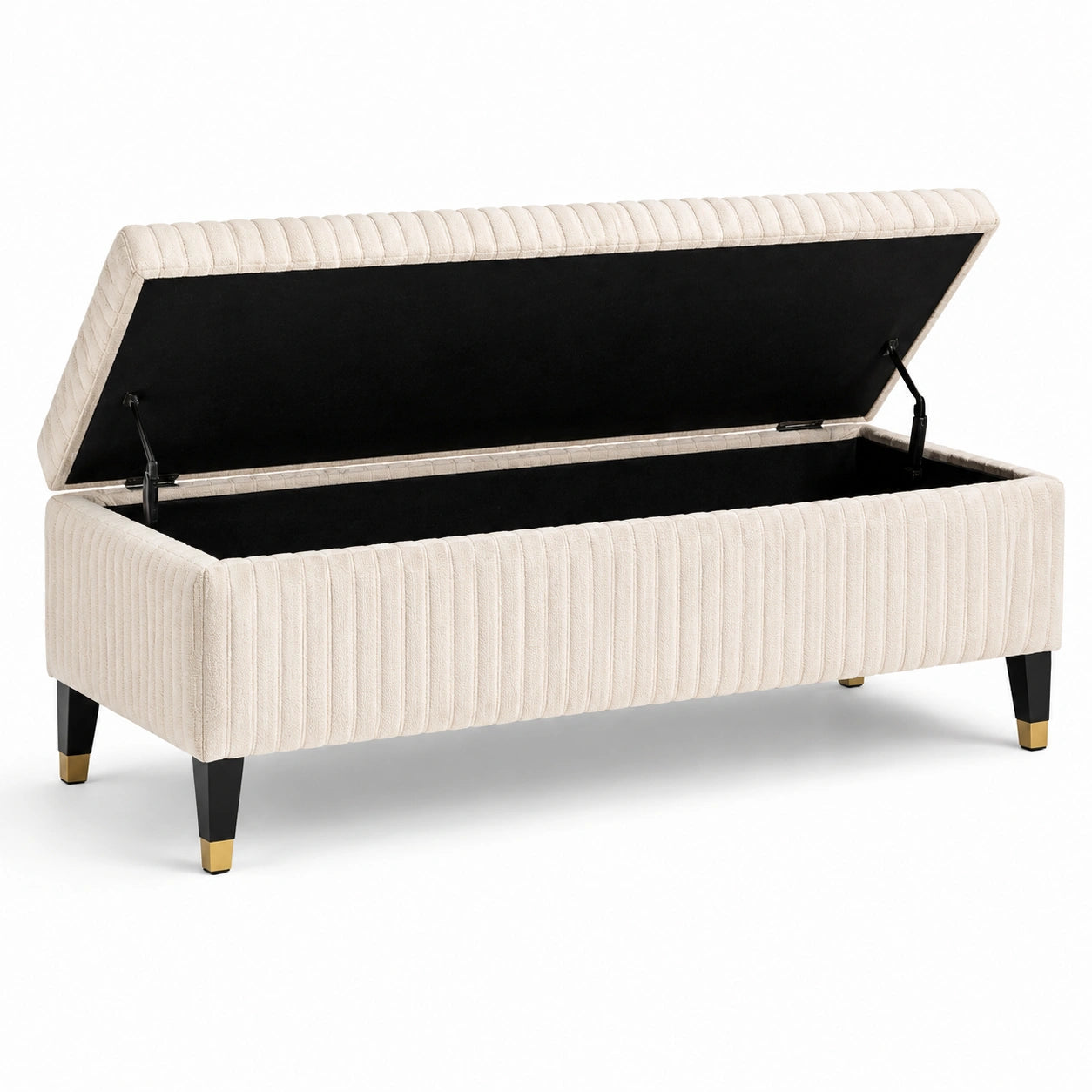 Baúl de almacenamiento tapizado en poliéster beige con patas de madera