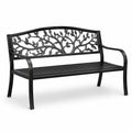 Banco de hierro fundido negro con respaldo decorado
