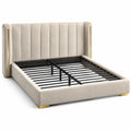 Cama Doble Tapizada Beige con Estructura Metálica 150x200 cm