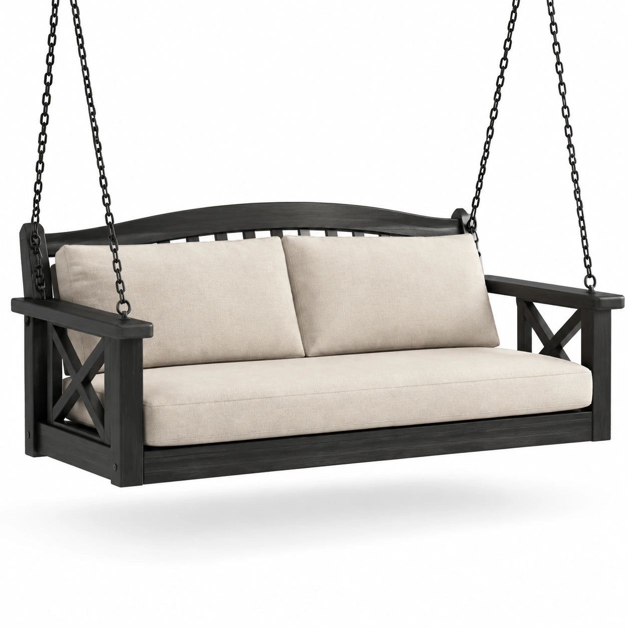Columpio exterior de madera y poliéster negro/beige