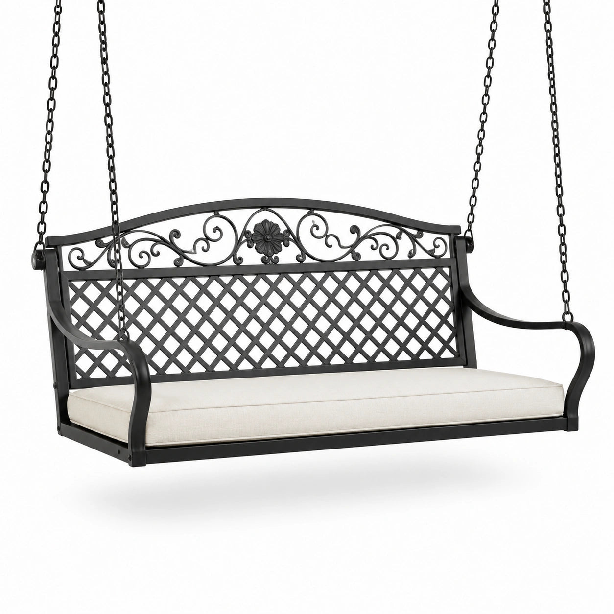 Columpio de metal con cojines beige 150 cm