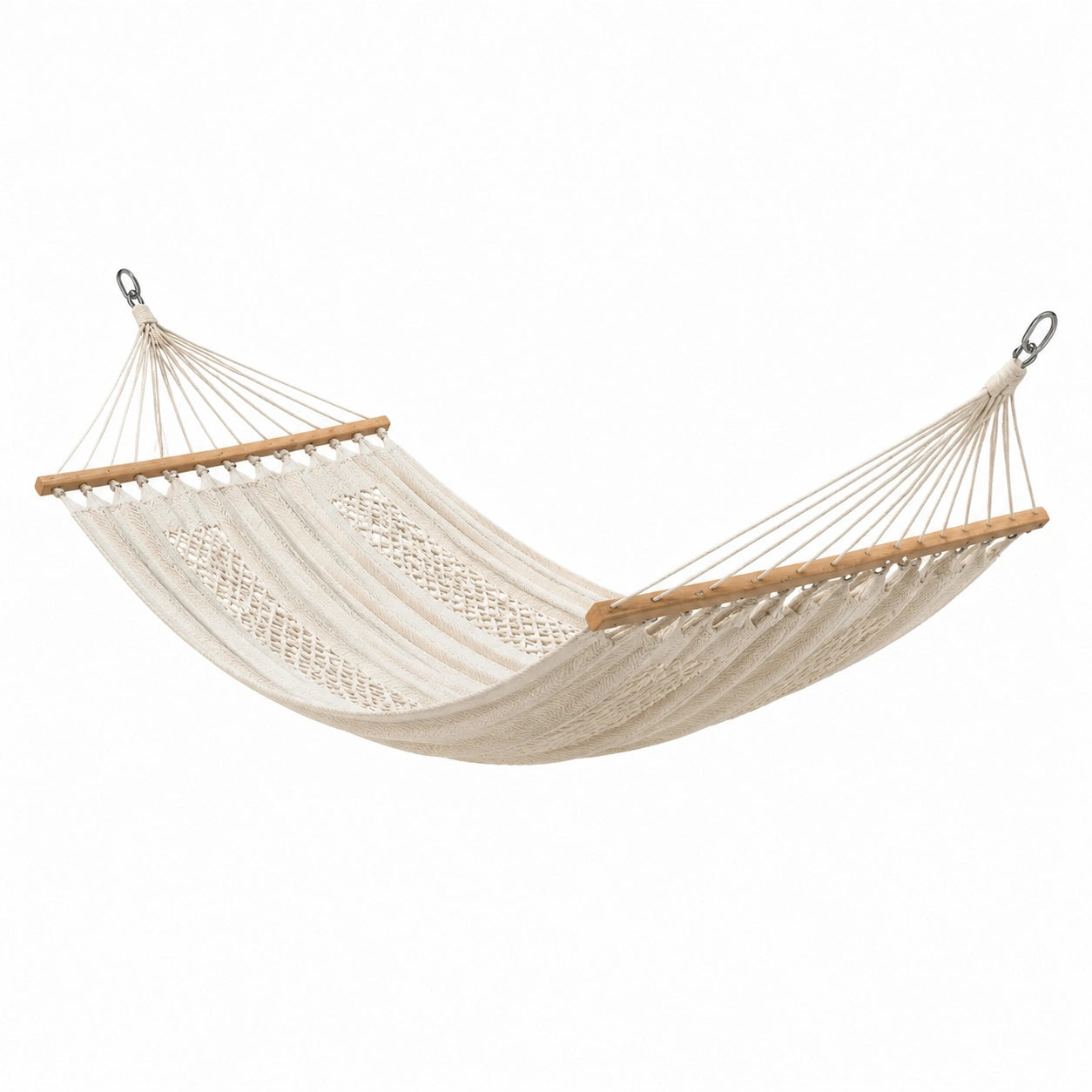 Hamaca de algodón beige con barras de madera 200 cm