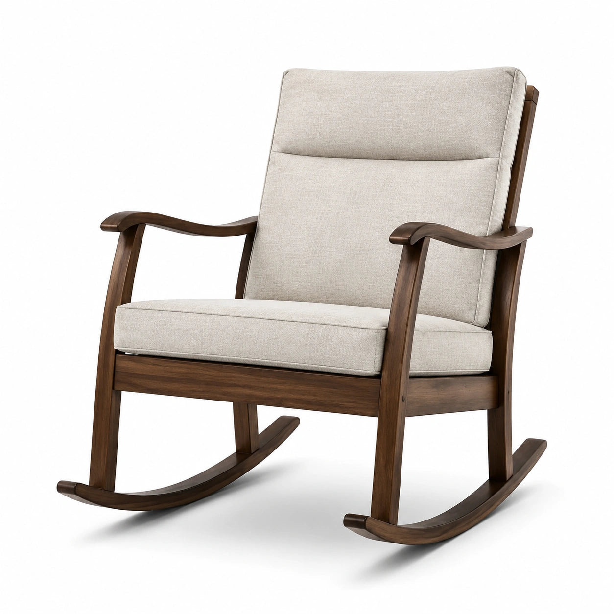Mecedora de madera de nogal con cojines de poliéster beige
