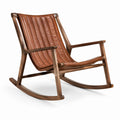Mecedora de Madera y Cuero Marrón 95x60x85 cm