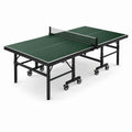 Mesa de ping-pong plegable verde con tablero de fibra y estructura de acero