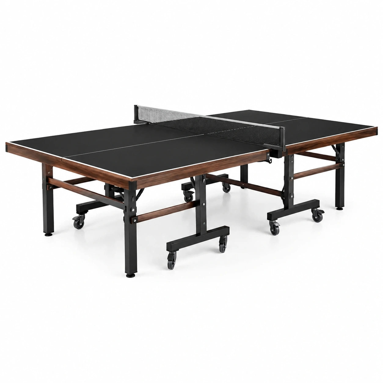 Mesa de ping-pong plegable MDF negro con ruedas 274x152.5x76 cm